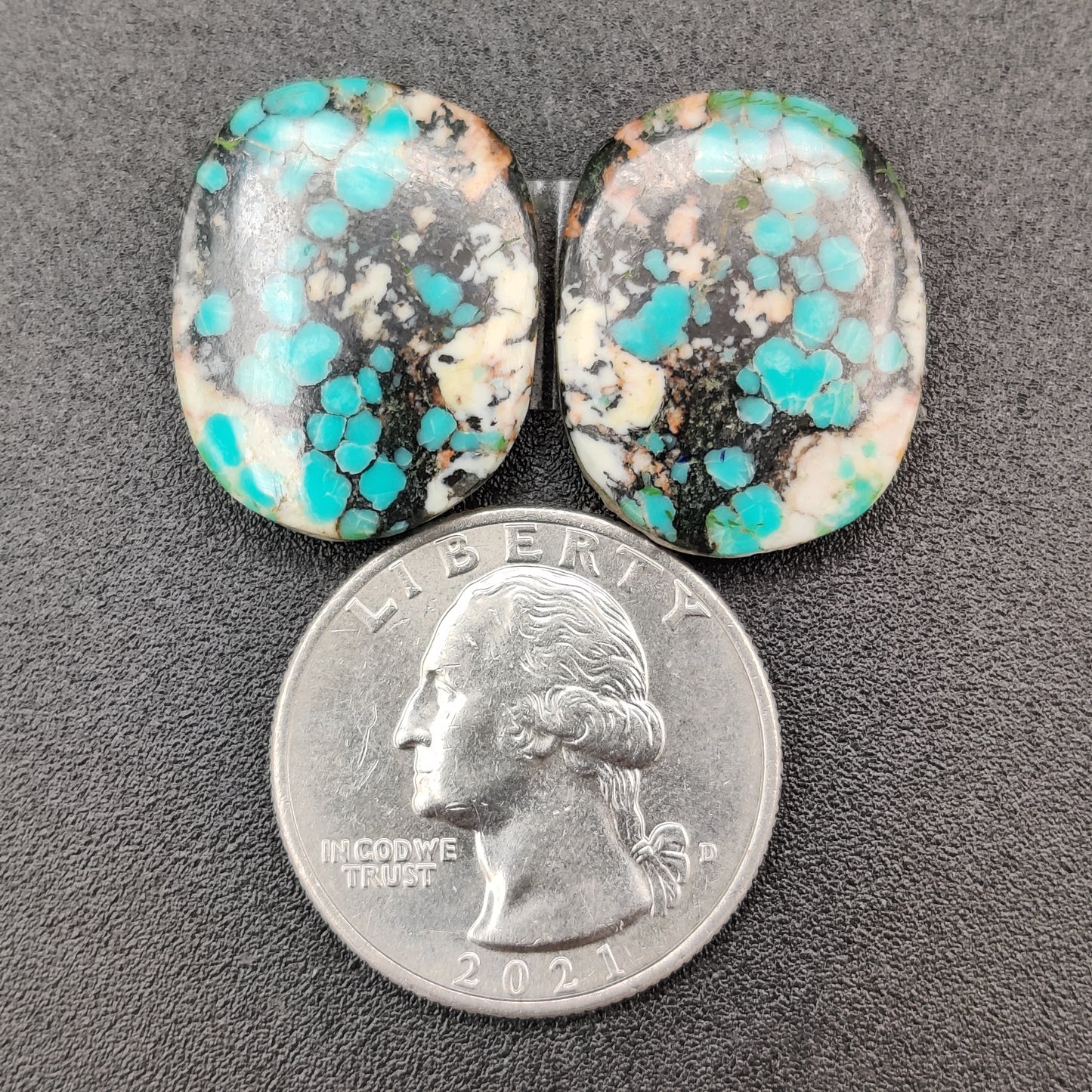 Tibetan Turquoise Earring Cabochon Pair 32.9 carats (6.58g)